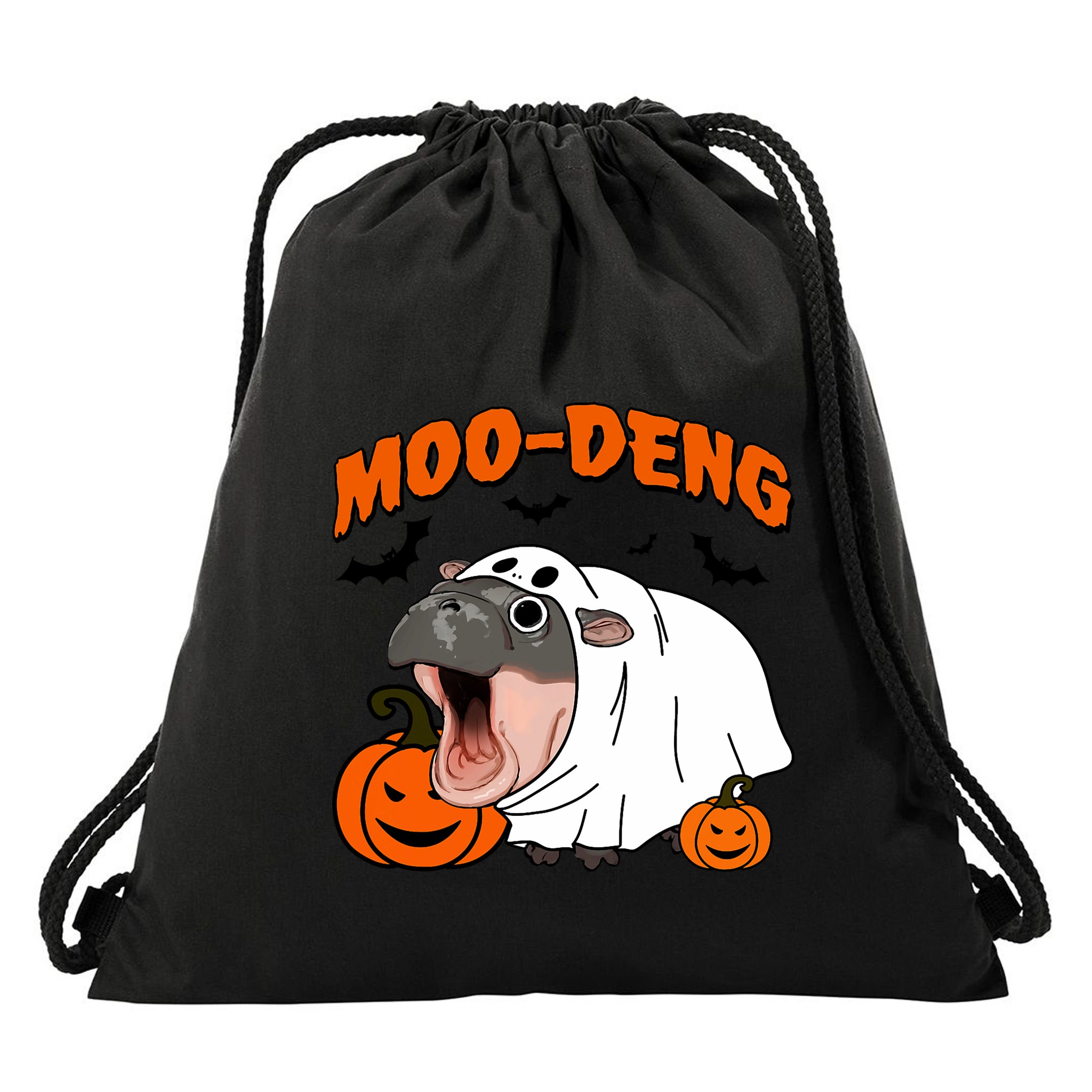 Funny Moo Deng Halloween Boo Ghost Costume Moodeng Lover Drawstring Bag
