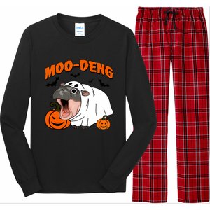 Funny Moo Deng Halloween Boo Ghost Costume Moodeng Lover Long Sleeve Pajama Set