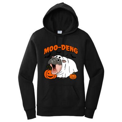 Funny Moo Deng Halloween Boo Ghost Costume Moodeng Lover Women's Pullover Hoodie