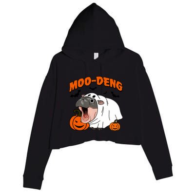 Funny Moo Deng Halloween Boo Ghost Costume Moodeng Lover Crop Fleece Hoodie