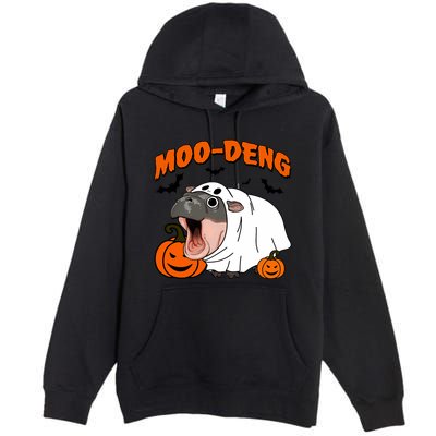 Funny Moo Deng Halloween Boo Ghost Costume Moodeng Lover Premium Pullover Hoodie