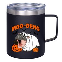 Funny Moo Deng Halloween Boo Ghost Costume Moodeng Lover 12oz Stainless Steel Coffee Mug