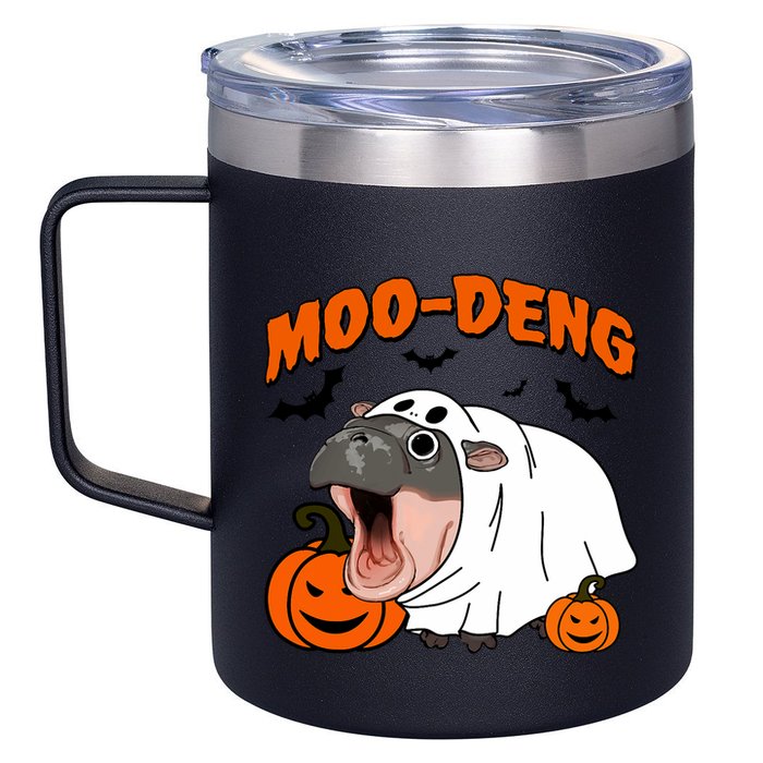 Funny Moo Deng Halloween Boo Ghost Costume Moodeng Lover 12oz Stainless Steel Coffee Mug