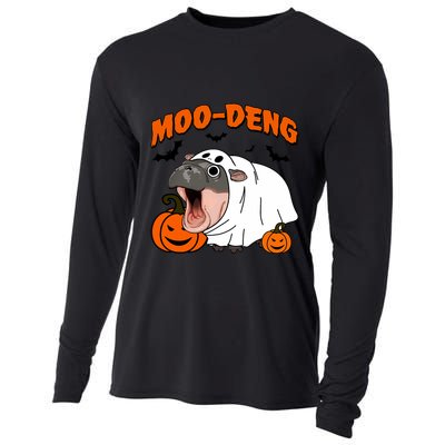 Funny Moo Deng Halloween Boo Ghost Costume Moodeng Lover Cooling Performance Long Sleeve Crew