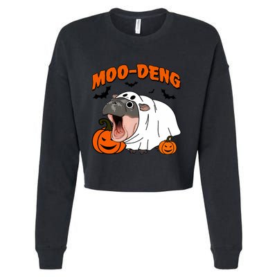 Funny Moo Deng Halloween Boo Ghost Costume Moodeng Lover Cropped Pullover Crew