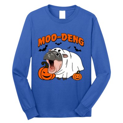 Funny Moo Deng Halloween Boo Ghost Costume Moodeng Lover Long Sleeve Shirt