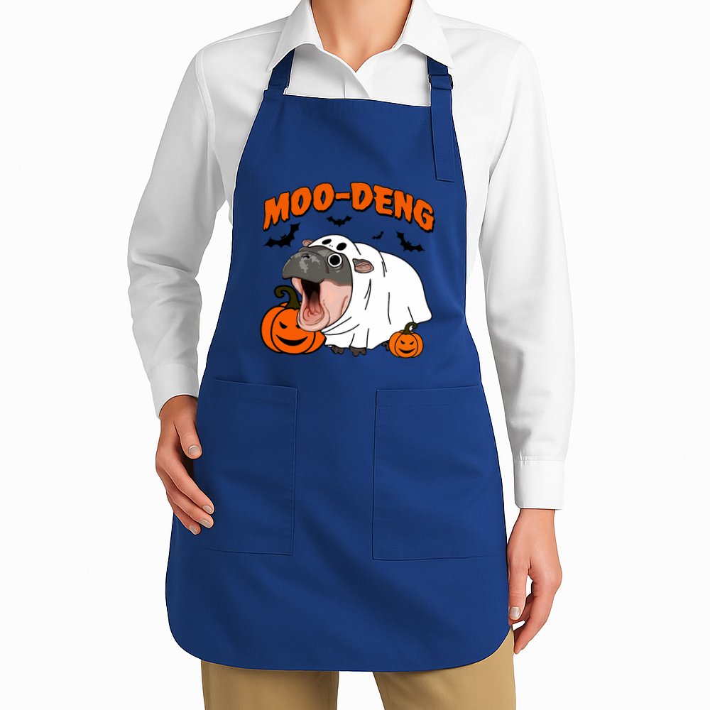 Funny Moo Deng Halloween Boo Ghost Costume Moodeng Lover Apron