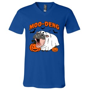 Funny Moo Deng Halloween Boo Ghost Costume Moodeng Lover V-Neck T-Shirt