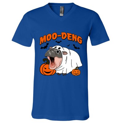 Funny Moo Deng Halloween Boo Ghost Costume Moodeng Lover V-Neck T-Shirt