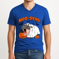 Funny Moo Deng Halloween Boo Ghost Costume Moodeng Lover V-Neck T-Shirt