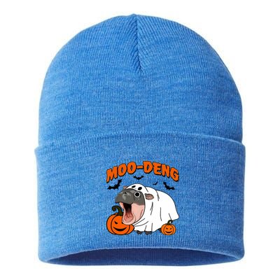 Funny Moo Deng Halloween Boo Ghost Costume Moodeng Lover Sustainable Knit Beanie
