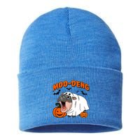 Funny Moo Deng Halloween Boo Ghost Costume Moodeng Lover Sustainable Knit Beanie
