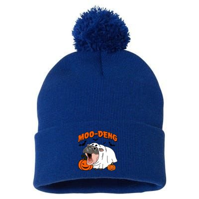 Funny Moo Deng Halloween Boo Ghost Costume Moodeng Lover Pom Pom 12in Knit Beanie