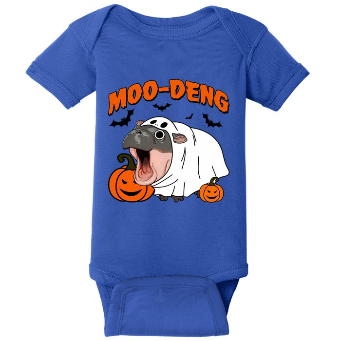 Funny Moo Deng Halloween Boo Ghost Costume Moodeng Lover Baby Bodysuit