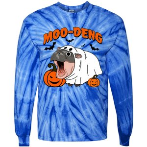 Funny Moo Deng Halloween Boo Ghost Costume Moodeng Lover Tie-Dye Long Sleeve Shirt