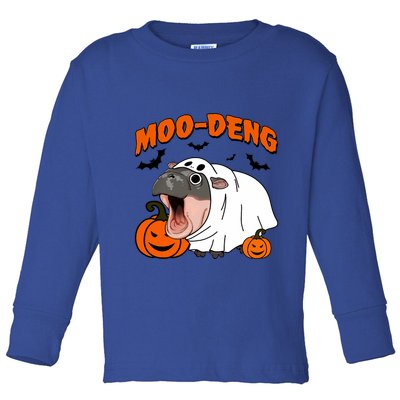 Funny Moo Deng Halloween Boo Ghost Costume Moodeng Lover Toddler Long Sleeve Shirt