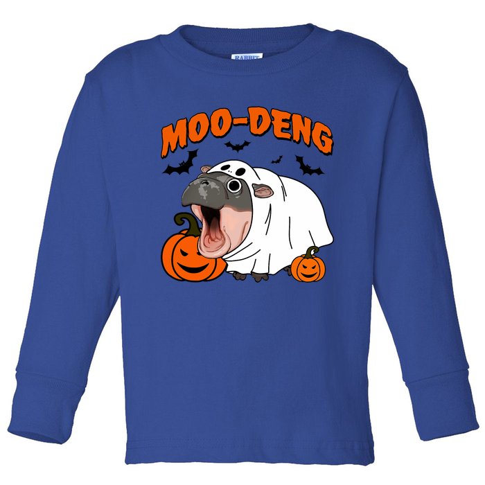 Funny Moo Deng Halloween Boo Ghost Costume Moodeng Lover Toddler Long Sleeve Shirt