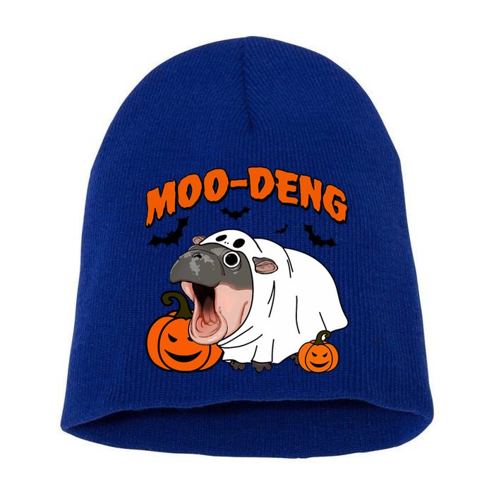 Funny Moo Deng Halloween Boo Ghost Costume Moodeng Lover Short Acrylic Beanie