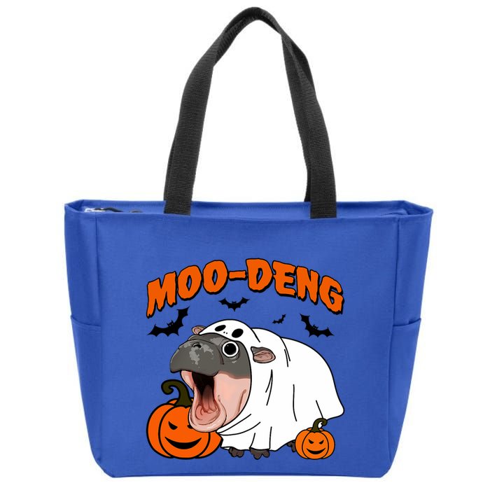 Funny Moo Deng Halloween Boo Ghost Costume Moodeng Lover Zip Tote Bag