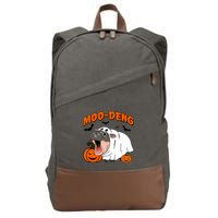 Funny Moo Deng Halloween Boo Ghost Costume Moodeng Lover Cotton Canvas Backpack
