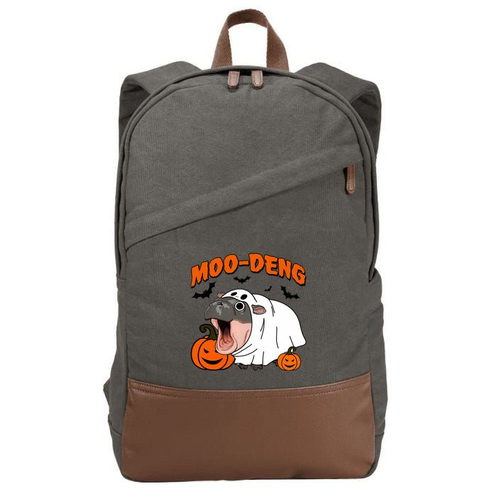 Funny Moo Deng Halloween Boo Ghost Costume Moodeng Lover Cotton Canvas Backpack