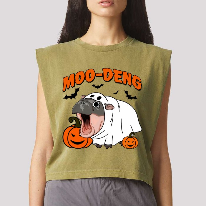 Funny Moo Deng Halloween Boo Ghost Costume Moodeng Lover Garment-Dyed Women's Muscle Tee