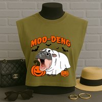 Funny Moo Deng Halloween Boo Ghost Costume Moodeng Lover Garment-Dyed Women's Muscle Tee