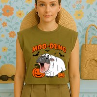 Funny Moo Deng Halloween Boo Ghost Costume Moodeng Lover Garment-Dyed Women's Muscle Tee