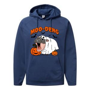 Funny Moo Deng Halloween Boo Ghost Costume Moodeng Lover Performance Fleece Hoodie