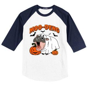 Funny Moo Deng Halloween Boo Ghost Costume Moodeng Lover Baseball Sleeve Shirt