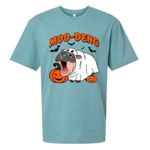 Funny Moo Deng Halloween Boo Ghost Costume Moodeng Lover Sueded Cloud Jersey T-Shirt