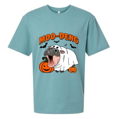 Funny Moo Deng Halloween Boo Ghost Costume Moodeng Lover Sueded Cloud Jersey T-Shirt