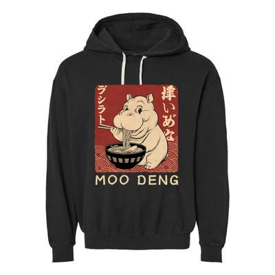 Funny Moo Deng Ramen Noodle Japanese Garment-Dyed Fleece Hoodie