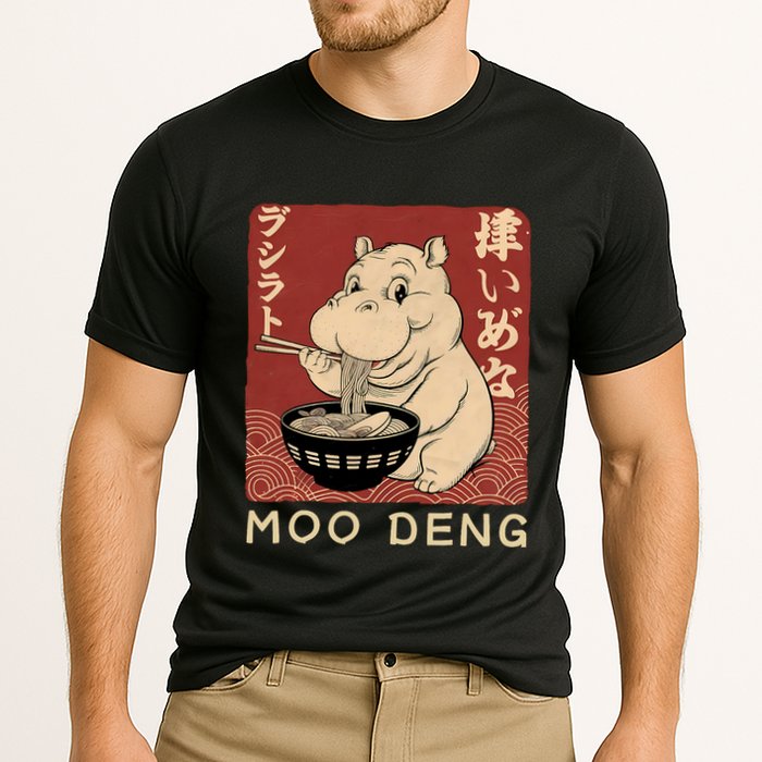 Funny Moo Deng Ramen Noodle Japanese Cooling Performance Crew T-Shirt