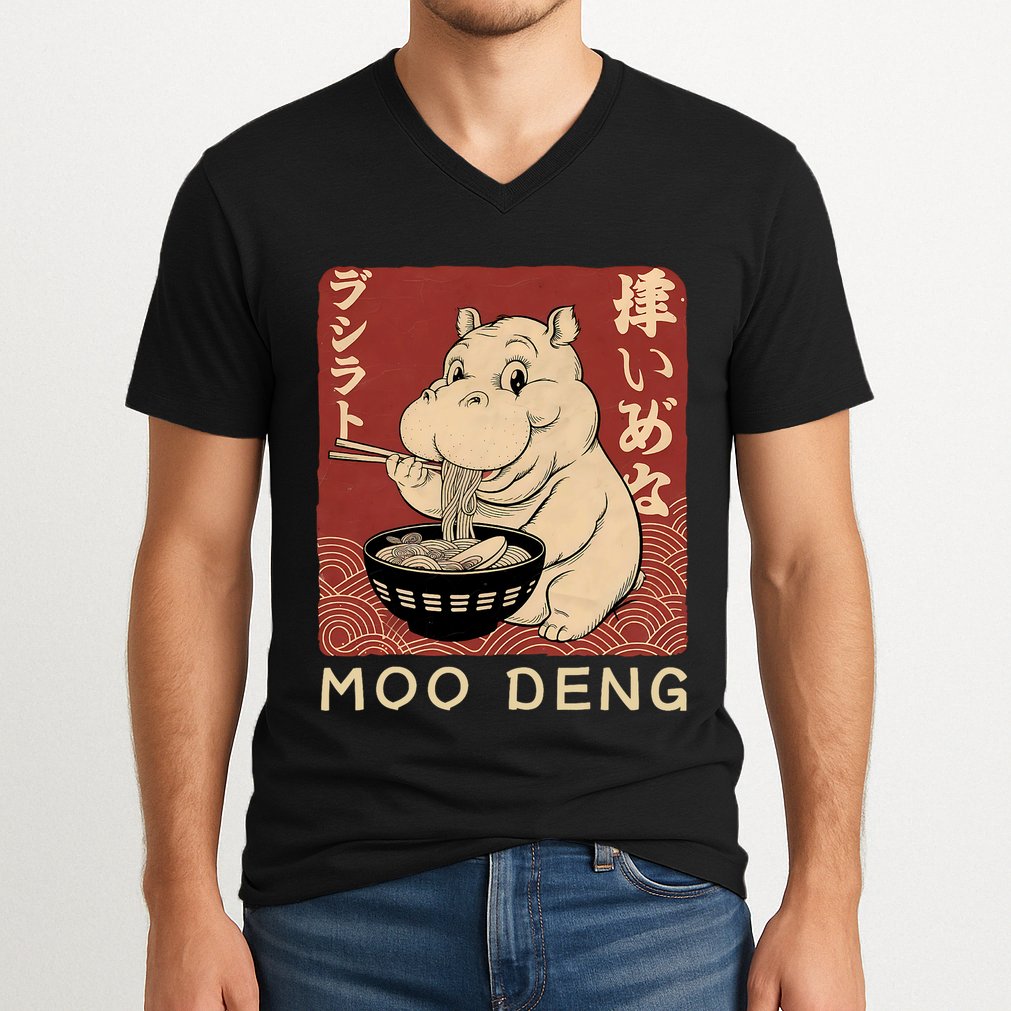 Funny Moo Deng Ramen Noodle Japanese V-Neck T-Shirt