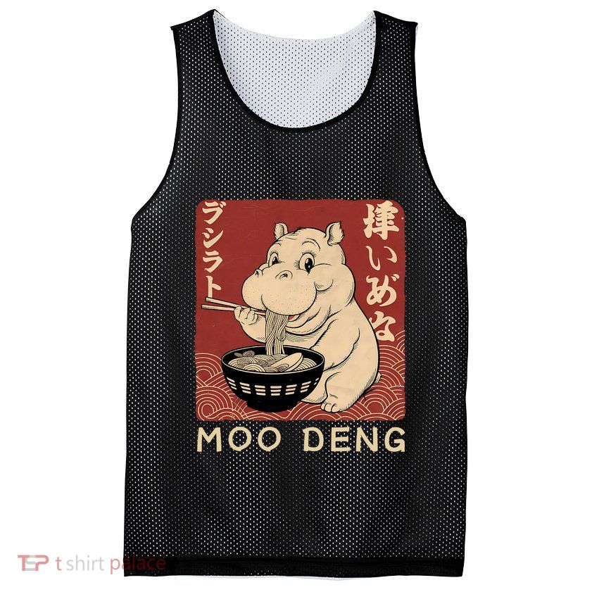 Funny Moo Deng Ramen Noodle Japanese Mesh Reversible Basketball Jersey Tank