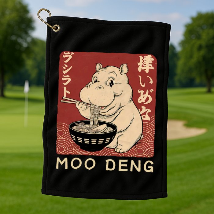 Funny Moo Deng Ramen Noodle Japanese Golf Towel