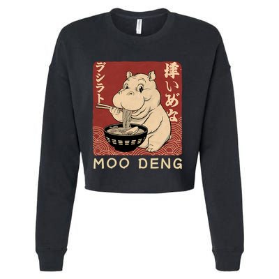 Funny Moo Deng Ramen Noodle Japanese Cropped Pullover Crew