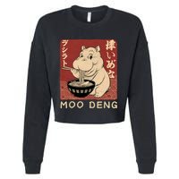 Funny Moo Deng Ramen Noodle Japanese Cropped Pullover Crew