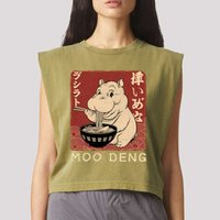 Funny Moo Deng Ramen Noodle Japanese Garment-Dyed Women's Muscle Tee