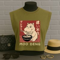 Funny Moo Deng Ramen Noodle Japanese Garment-Dyed Women's Muscle Tee