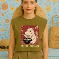 Funny Moo Deng Ramen Noodle Japanese Garment-Dyed Women's Muscle Tee