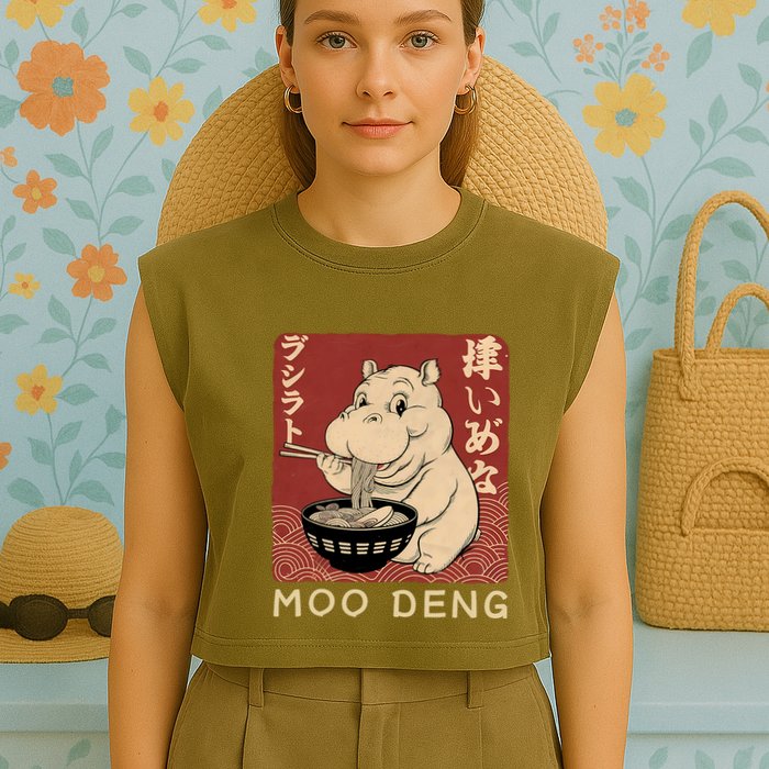 Funny Moo Deng Ramen Noodle Japanese Garment-Dyed Women's Muscle Tee