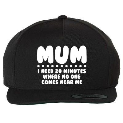 Funny Mothers Day Mum I Need 20 Minutes Where No One Comes Near Me Wool Snapback Cap