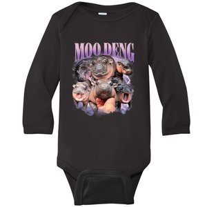 Funny Moo Deng Baby Pygmy Hippo Cute Zoo For Family Cute Gift Baby Long Sleeve Bodysuit