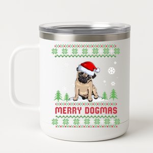 Funny Merry Dogmas Frenchie Santa Hat Ugly Christmas Sweater Gift 12 oz Stainless Steel Tumbler Cup