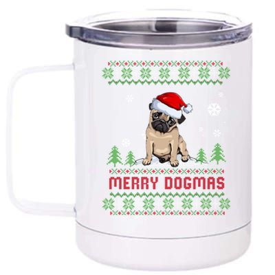 Funny Merry Dogmas Frenchie Santa Hat Ugly Christmas Sweater Gift 12 oz Stainless Steel Tumbler Cup