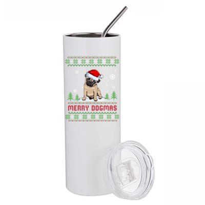 Funny Merry Dogmas Frenchie Santa Hat Ugly Christmas Sweater Gift Stainless Steel Tumbler