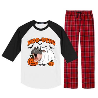 Funny Moo Deng Halloween Boo Ghost Costume Moodeng Lover Raglan Sleeve Pajama Set