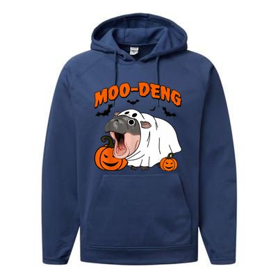 Funny Moo Deng Halloween Boo Ghost Costume Moodeng Lover Performance Fleece Hoodie